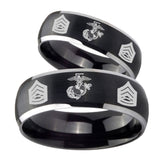 His Hers Marine Army Sergeant Dome Brushed Black 2 Tone Tungsten Men's Band Ring Set