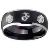 8mm Marine Chief Master Sergeant  Dome Brushed Black 2 Tone Tungsten Rings for Men