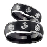 His Hers Marine Chief Master Sergeant  Dome Brushed Black 2 Tone Tungsten Mens Ring Set