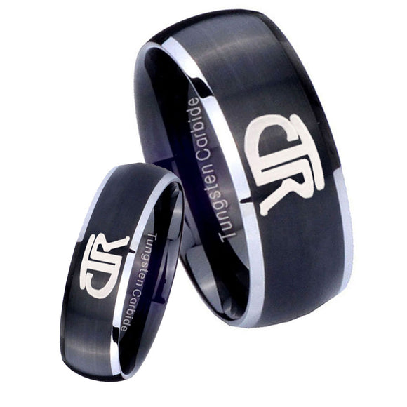 His Hers CTR Dome Brushed Black 2 Tone Tungsten Mens Anniversary Ring Set