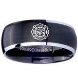 8mm Fire Department Dome Brushed Black 2 Tone Tungsten Carbide Rings for Men