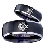 His Hers Fire Department Dome Brushed Black 2 Tone Tungsten Mens Ring Set