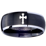 8mm Flat Christian Cross Dome Brushed Black 2 Tone Tungsten Wedding Bands Ring