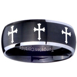 8mm Multiple Christian Cross Dome Brushed Black 2 Tone Tungsten Mens Ring