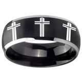 8mm Multiple Christian Cross Dome Brushed Black 2 Tone Tungsten Promise Ring