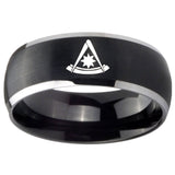 8mm Pester Master Masonic Dome Brushed Black 2 Tone Tungsten Anniversary Ring