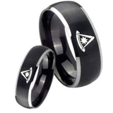 His Hers Pester Master Masonic Dome Brushed Black 2 Tone Tungsten Custom Mens Ring Set