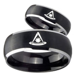 His Hers Pester Master Masonic Dome Brushed Black 2 Tone Tungsten Custom Mens Ring Set