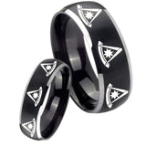 His Hers Multiple Pester Master Masonic Dome Brushed Black 2 Tone Tungsten Mens Band Set