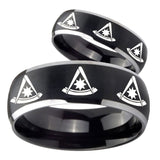 His Hers Multiple Pester Master Masonic Dome Brushed Black 2 Tone Tungsten Mens Band Set
