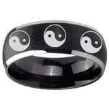 8mm Multiple Yin Yang Dome Brushed Black 2 Tone Tungsten Anniversary Ring