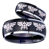 His Hers Multiple Zelda Skyward Sword Dome Brushed Black 2 Tone Tungsten Bands Ring Set