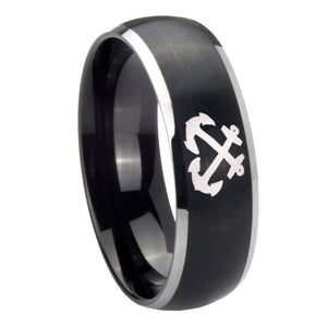 8mm Anchor Dome Brushed Black 2 Tone Tungsten Carbide Engagement Ring