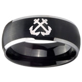8mm Anchor Dome Brushed Black 2 Tone Tungsten Carbide Engagement Ring