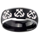 8mm Multiple Anchor Dome Brushed Black 2 Tone Tungsten Custom Ring for Men
