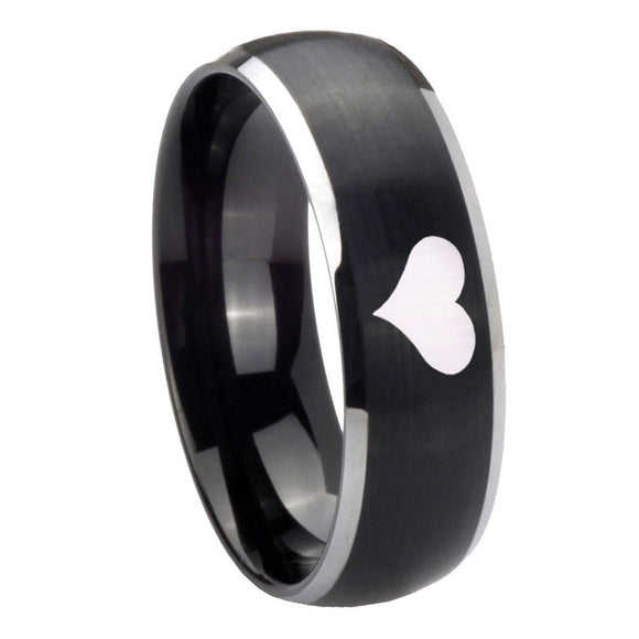 8mm Heart Dome Brushed Black 2 Tone Tungsten Carbide Men's Promise Rings