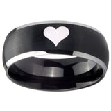 8mm Heart Dome Brushed Black 2 Tone Tungsten Carbide Men's Promise Rings