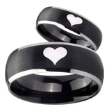 His and Hers Heart Dome Brushed Black 2 Tone Tungsten Mens Ring Engraved Set