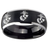8mm Multiple Marine Dome Brushed Black 2 Tone Tungsten Carbide Bands Ring