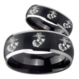 His Hers Multiple Marine Dome Brushed Black 2 Tone Tungsten Engagement Ring Set