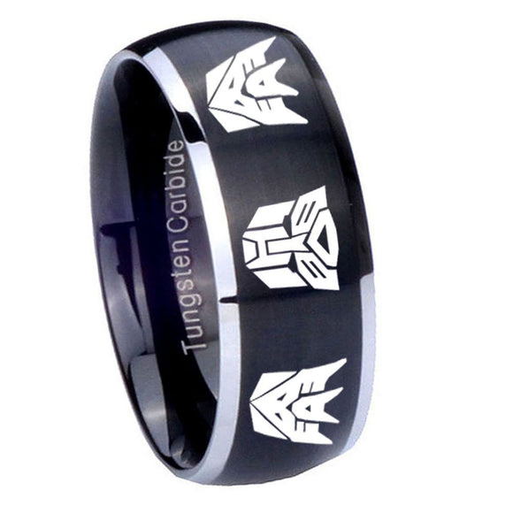 8mm Transformers Autobot Decepticon Dome Brushed Black 2 Tone Tungsten Men's Band Ring