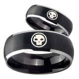 Bride and Groom Skull Dome Brushed Black 2 Tone Tungsten Custom Mens Ring Set