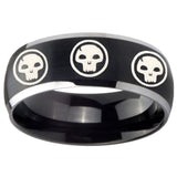 8mm Multiple Skull Dome Brushed Black 2 Tone Tungsten Mens Engagement Ring