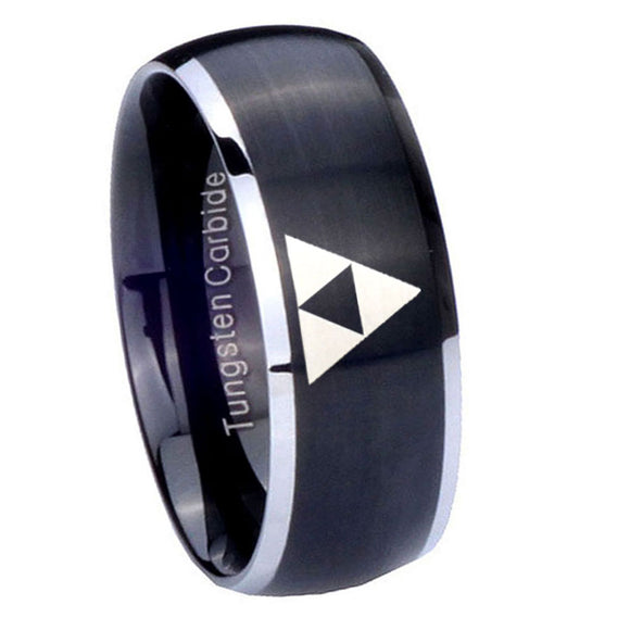 8mm Zelda Triforce Dome Brushed Black 2 Tone Tungsten Wedding Engraving Ring