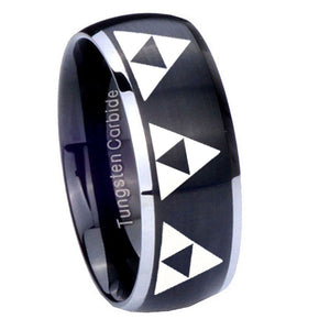 8mm Multiple Zelda Triforce Dome Brushed Black 2 Tone Tungsten Rings for Men