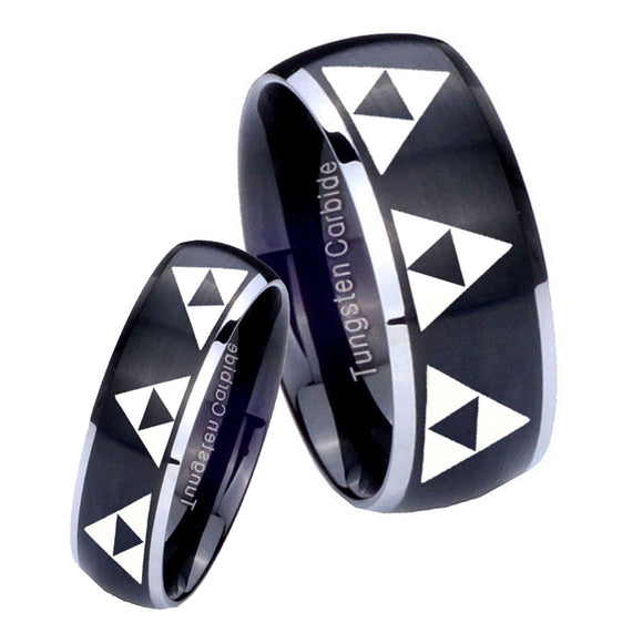 His Hers Multiple Zelda Triforce Dome Brushed Black 2 Tone Tungsten Mens Ring Set
