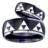 His Hers Multiple Zelda Triforce Dome Brushed Black 2 Tone Tungsten Mens Ring Set