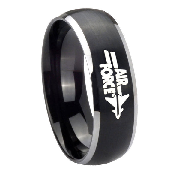 8MM Matte Brush Black Dome Air Force 2 Tone Tungsten Laser Engraved Ring