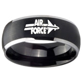 8MM Matte Brush Black Dome Air Force 2 Tone Tungsten Laser Engraved Ring