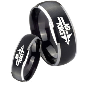 His Her Matte Dome Air Force Two Tone Tungsten Carbide Wedding Rings Set