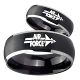 His Her Matte Dome Air Force Two Tone Tungsten Carbide Wedding Rings Set