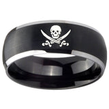 8mm Skull Pirate Dome Brushed Black 2 Tone Tungsten Carbide Custom Mens Ring
