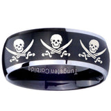 8mm Multiple Skull Pirate Dome Brushed Black 2 Tone Tungsten Wedding Band Ring