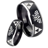 His Hers Legend of Zelda Dome Brushed Black 2 Tone Tungsten Anniversary Ring Set