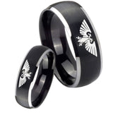 His Hers Aquila Dome Brushed Black 2 Tone Tungsten Men's Promise Rings Set