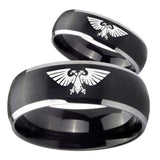 His Hers Aquila Dome Brushed Black 2 Tone Tungsten Men's Promise Rings Set