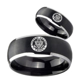 His Hers U.S. Army Dome Brushed Black 2 Tone Tungsten Engraved Ring Set