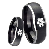 8mm Medical Alert Dome Brushed Black 2 Tone Tungsten Carbide Mens Ring Engraved