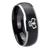 8mm Monarch Dome Brushed Black 2 Tone Tungsten Carbide Mens Anniversary Ring