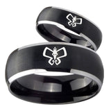 His and Hers Monarch Dome Brushed Black 2 Tone Tungsten Men's Bands Ring Set