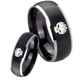 His Hers Offspring Dome Brushed Black 2 Tone Tungsten Mens Anniversary Ring Set