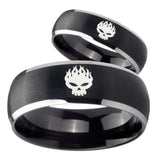 His Hers Offspring Dome Brushed Black 2 Tone Tungsten Mens Anniversary Ring Set