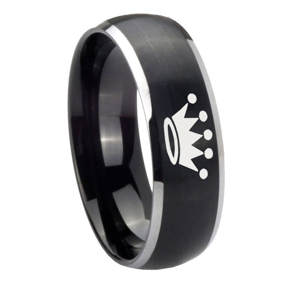 8mm Crown Dome Brushed Black 2 Tone Tungsten Carbide Mens Ring Personalized