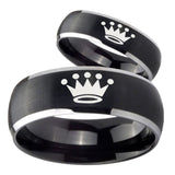 His and Hers Crown Dome Brushed Black 2 Tone Tungsten Mens Wedding Ring Set