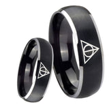 8mm Deathly Hallows Dome Brushed Black 2 Tone Tungsten Carbide Men's Band Ring