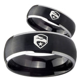 His Hers GI Joe Eagle Dome Brushed Black 2 Tone Tungsten Anniversary Ring Set